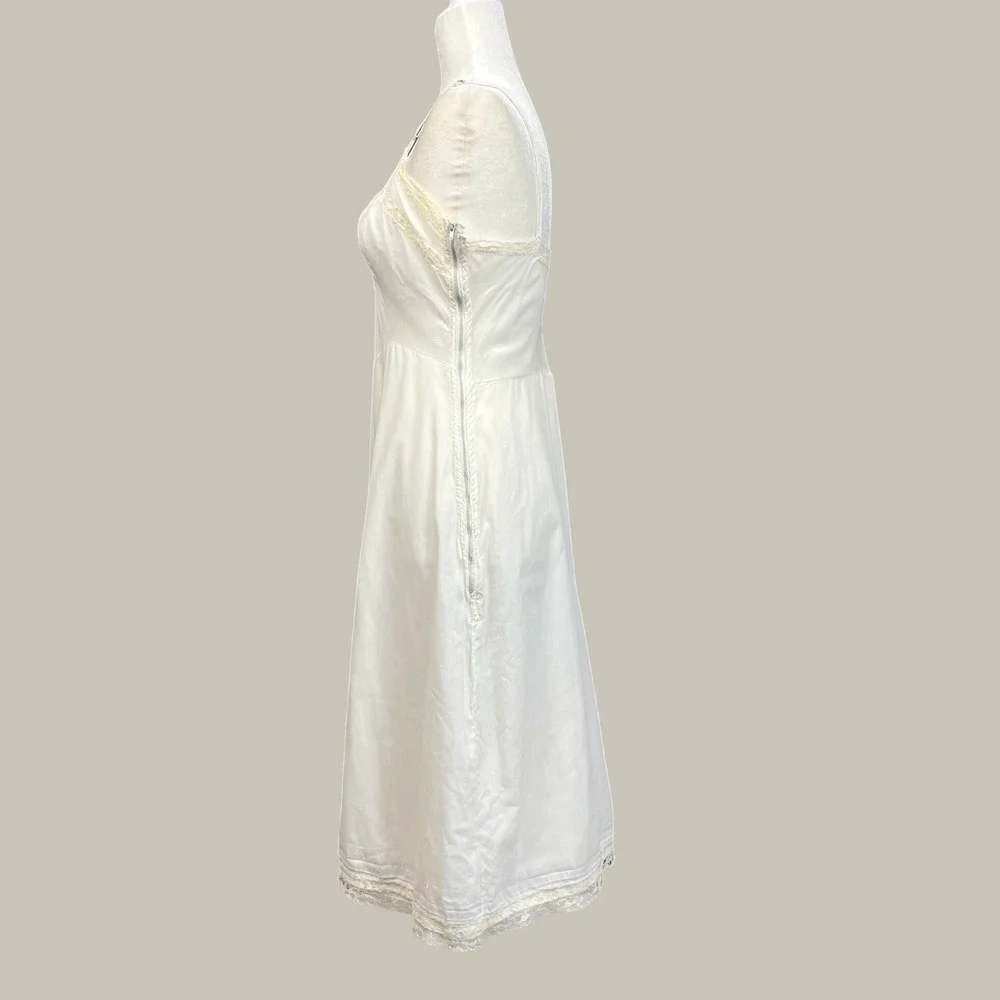 Vtg 1950s Ivory Full Slip Womens XS Lace Trim Bias Cut Pin Up Babydoll Lingerie